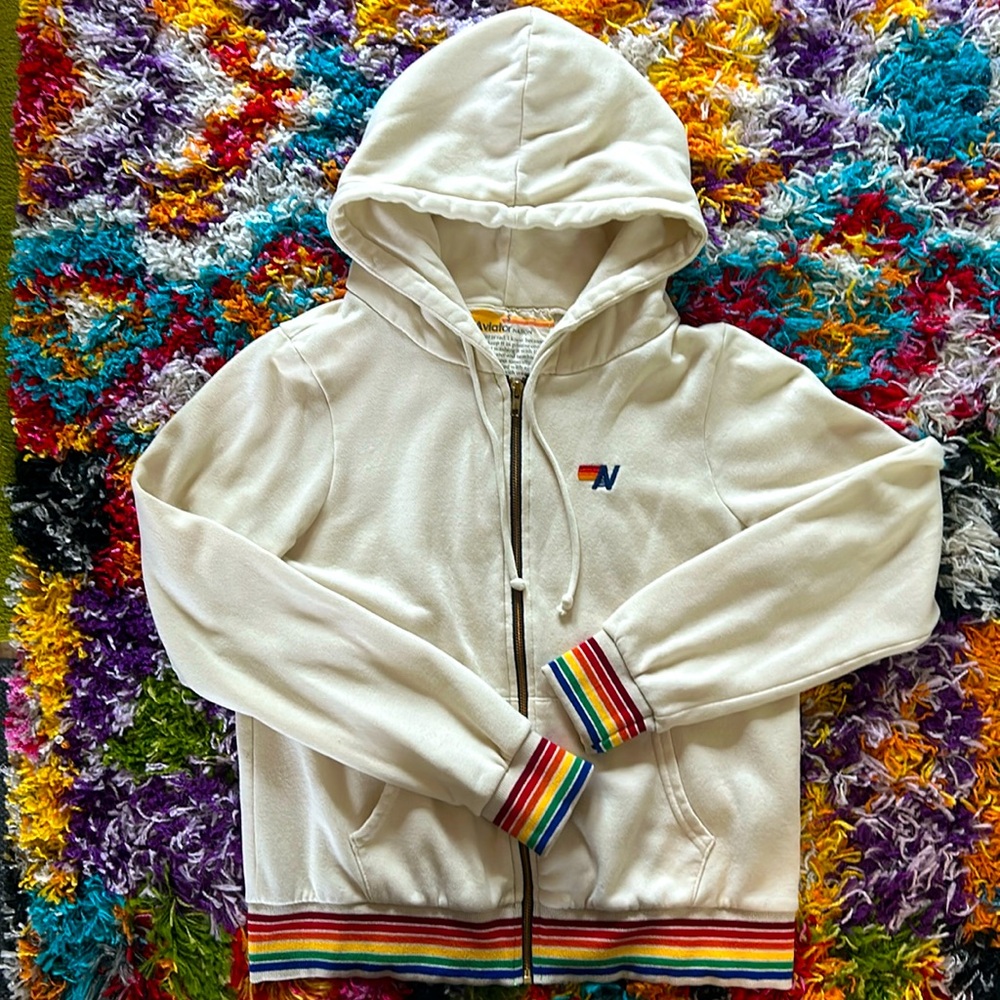 Aviator Nation Rainbow Striped Hoodie Small